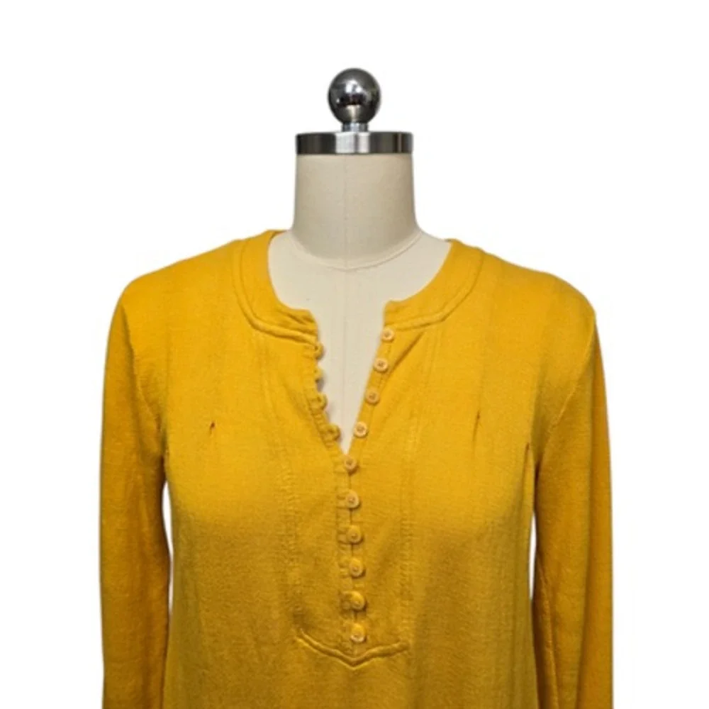 Free People Shirt Womens Medium Yellow Tunic Henley Ruffle‎ Hem Long Sleeve Boho